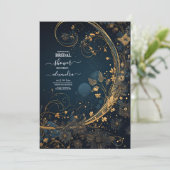 Invitation Fête des mariées céleste bleue Midnight Gold (Debout devant)