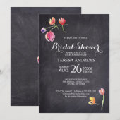 Invitation Fête des mariées, Chalkboard, Fleur de peinture à  (Devant / Derrière)