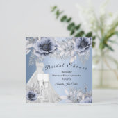 Invitation Fête des mariées Champagne Bleu argent Floral (Debout devant)