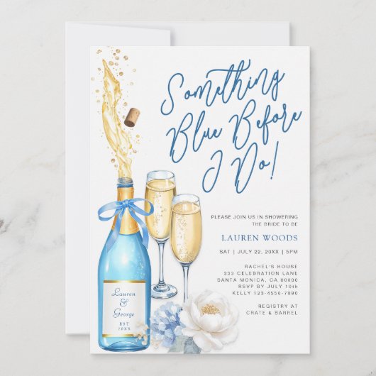 Invitation Fête des mariées Champagne bleu Quelque chose de b (Devant)