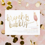 Invitation Fête des mariées Champagne Brunch & Bubbly Waterco<br><div class="desc">Invitations modernes de douche nuptiale avec calligraphie plaquée or et aquarelle illustration d'une coupe de champagne avec champagne rose, bulles en forme de coeur et d'or. Sur le dos se trouvent les coeurs aquarelles et les anneaux fiançailles. Customisez avec les détails de votre parti dans la typographie moderne alignée en...</div>