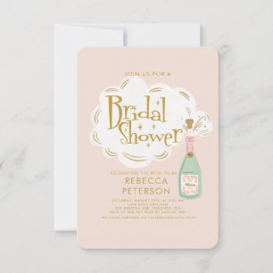 Invitation Fête des mariées Champagne d'or Pastel Peach