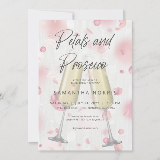 Invitation Fête des mariées Champagne moderne Petals & Prosec (Devant)