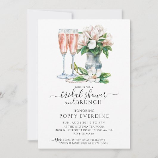 Invitation Fête des mariées Champagne Perles Et Prosecco Brun (Devant)