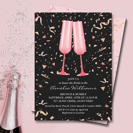 Invitation Fête des mariées Champagne rose