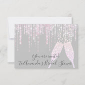 Invitation Fête des mariées Champaigne Verre Bulles Gris Rose (Devant)