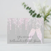 Invitation Fête des mariées Champaigne Verre Bulles Gris Rose (Debout devant)