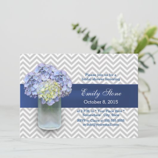 Invitation Fête des mariées Chevron Stripes Hydrangea Mason J (Debout devant)