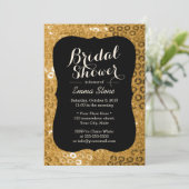 Invitation Fête des mariées Chic Black & Gold Paillettes (Debout devant)