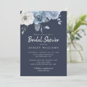 Invitation Fête des mariées chic bleu bleu ivoire Rose bleu f (Debout devant)