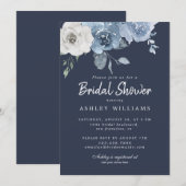 Invitation Fête des mariées chic bleu bleu ivoire Rose bleu f (Devant / Derrière)