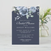 Invitation Fête des mariées chic bleu bleu ivoire Rose bleu f (Debout devant)