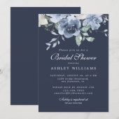 Invitation Fête des mariées chic bleu bleu ivoire Rose bleu f (Devant / Derrière)