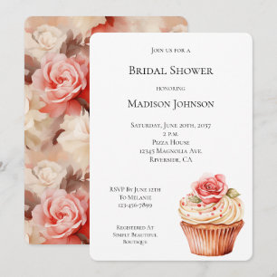 Invitation Fête des mariées Chic Blush Rose Cupcake