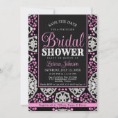 Invitation Fête des mariées chic glamour rose noir diamant (Devant)