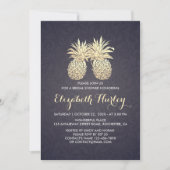 Invitation Fête des mariées Chic Gold Ananas Couple Marine Bl (Devant)