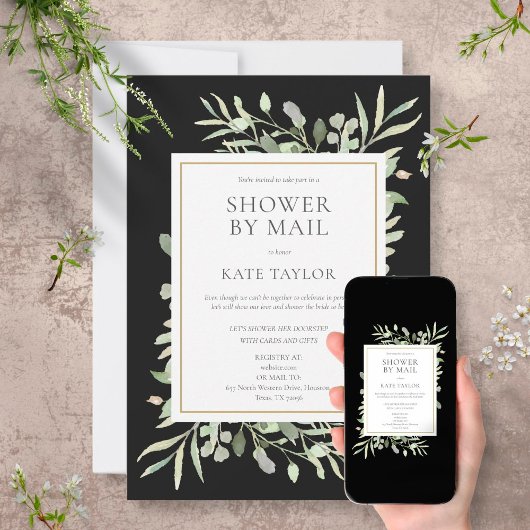 Invitation Fête des mariées Chic Par Mail Greenery Feuilles