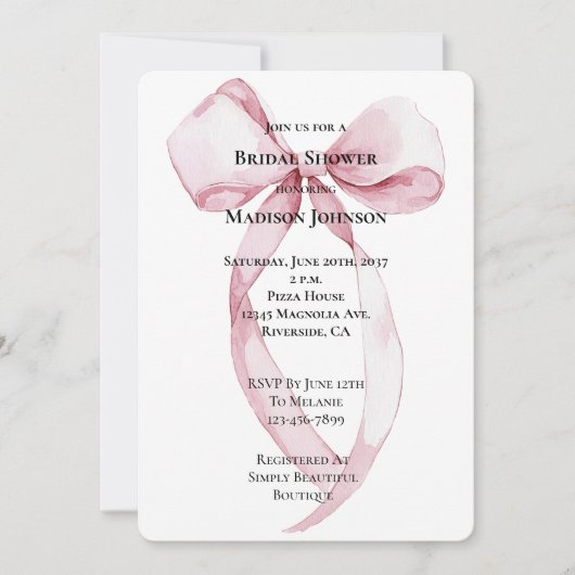Invitation Fête des mariées Chic Pink Bow (Devant)