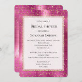 Invitation Fête des mariées Chic Pink Glam Gold Sparkle Confe (Devant / Derrière)