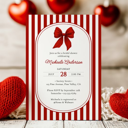 Invitation Fête des mariées Chic Red Coquette Bow