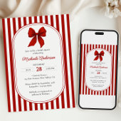 Invitation Fête des mariées Chic Red Coquette Bow