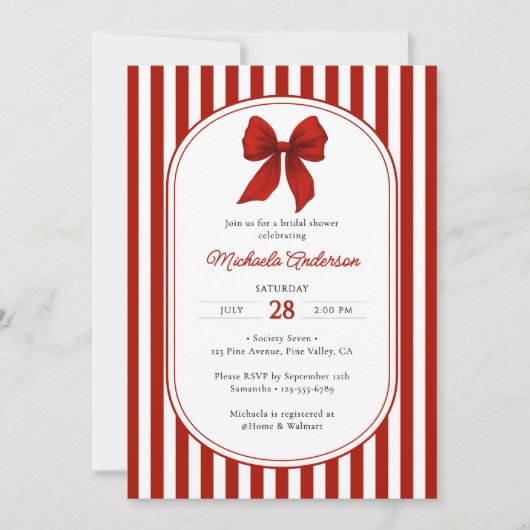 Invitation Fête des mariées Chic Red Coquette Bow (Devant)
