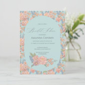 Invitation Fête des mariées chic rose et bleu shabby (Debout devant)