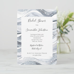 Invitation Fête des mariées Chic Silver Sparkle Waves