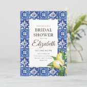 Invitation Fête des mariées Citron feuillage Bleu Méditerrané (Debout devant)