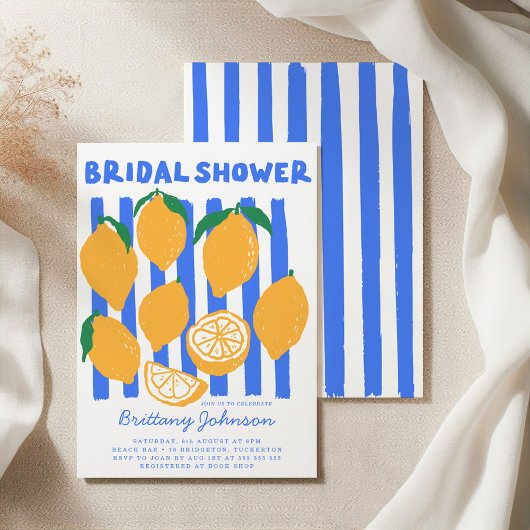 Invitation Fête des mariées citron moderne bleu et jaune