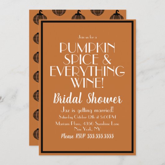 Invitation Fête des mariées Citrouille d'Halloween (Devant / Derrière)