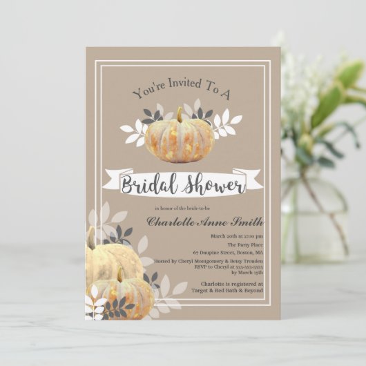 Invitation Fête des mariées Citrouille rustique Classy (Debout devant)