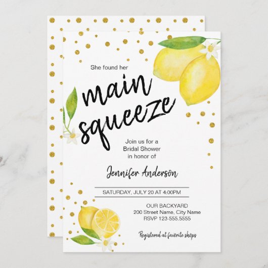 Invitation Fête des mariées Citrus citron (Devant / Derrière)