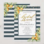 Invitation Fête des mariées Citrus citron bleu marine (Devant / Derrière)