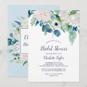 Invitation Fête des mariées classique aux fleurs blanches