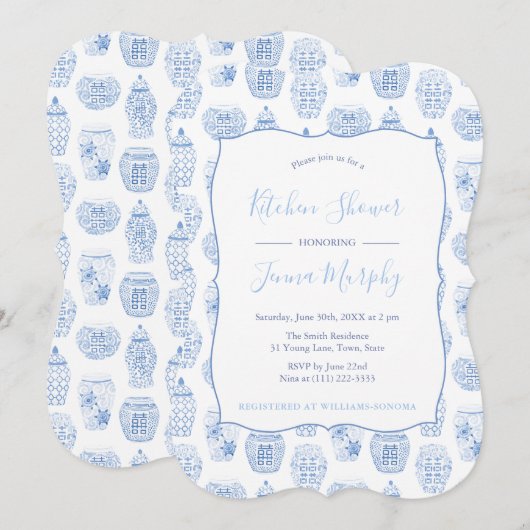 Invitation Fête des mariées Classique Bleu Et Blanc (Devant / Derrière)