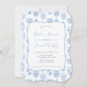 Invitation Fête des mariées Classique Bleu Et Blanc (Devant)