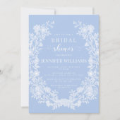 Invitation Fête des mariées classique bleu pastel à fleurs bl (Devant)