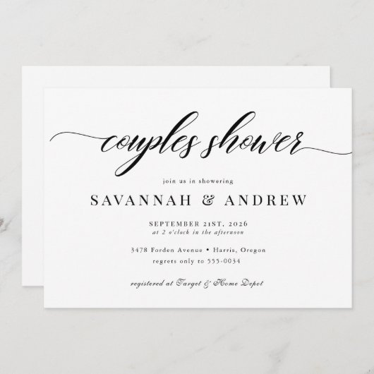 Invitation Fête des mariées Classique Elegant Script Couples (Devant / Derrière)