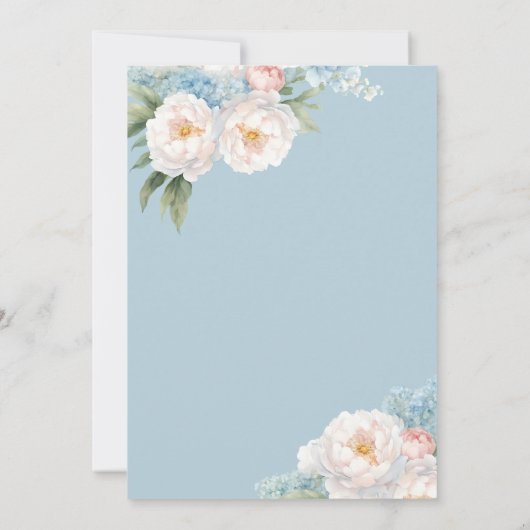 Invitation Fête des mariées classique Fleurs bleues douces et (Dos)