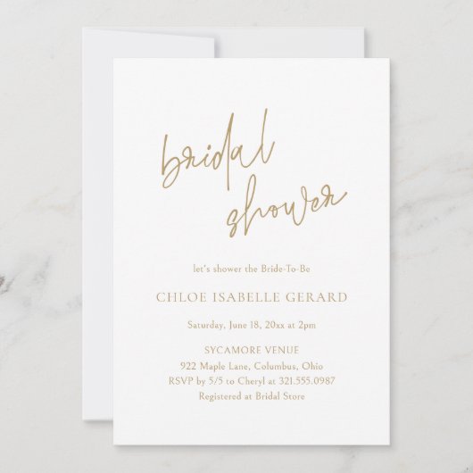 Invitation Fête des mariées classique or élégant (Devant)
