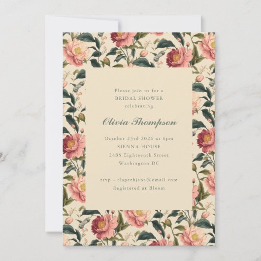 Invitation Fête des mariées classique rose fleur rustique (Devant)