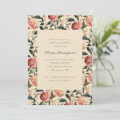 Invitation Fête des mariées classique rose fleur rustique (Debout devant)