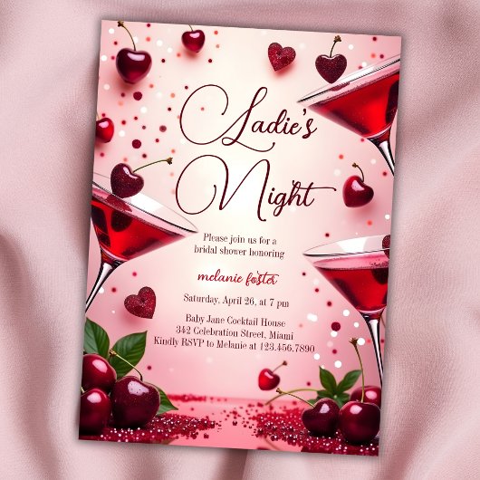 Invitation Fête des mariées Cocktail Dames Night Cherry