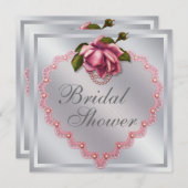 Invitation Fête des mariées Coeur rose argent (Devant / Derrière)