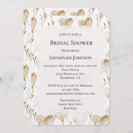 Invitation Fête des mariées Coeurs Boho Crème Brown (Devant / Derrière)