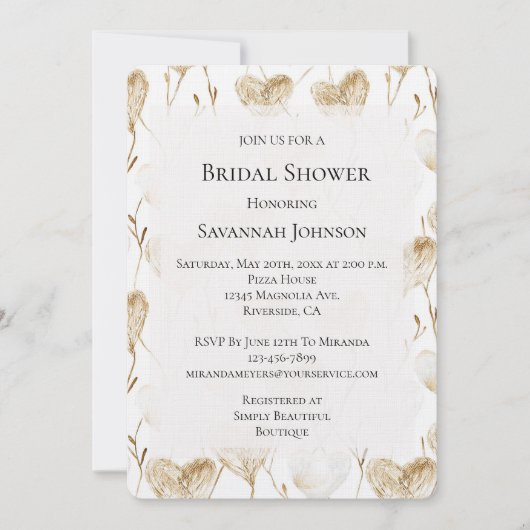 Invitation Fête des mariées Coeurs Boho Crème Brown (Devant)