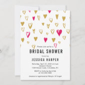 Invitation Fête des mariées Coeurs rose et or (Devant)