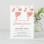 Invitation Fête des mariées Coeurs rose et or (Debout devant)