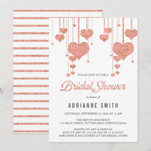 Invitation Fête des mariées Coeurs rose et or